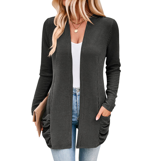 Damen Strickjacke mit Raffung und praktischen Taschen Heidi-Mode