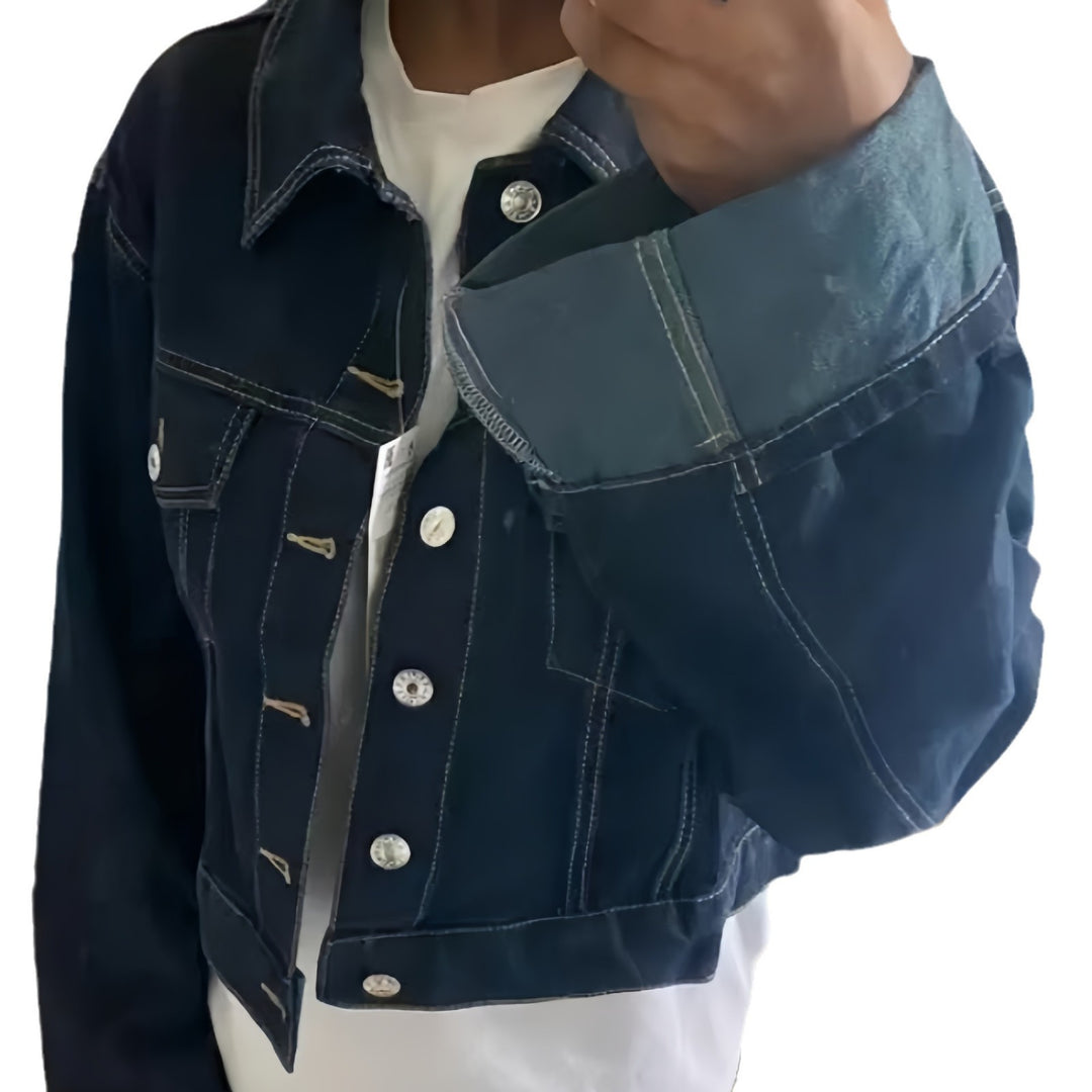 Damen cropped Denimjacke mit strukturiertem Schnitt Heidi-Mode