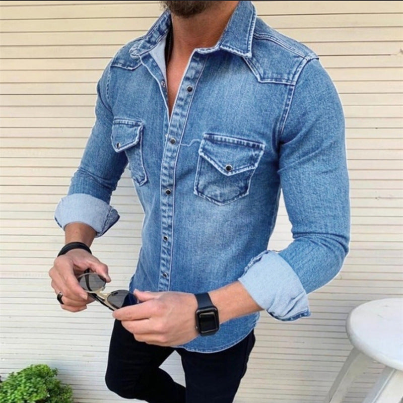 Herren Denim Hemd mit modernem Schnitt und praktischen Brusttaschen Heidi-Mode
