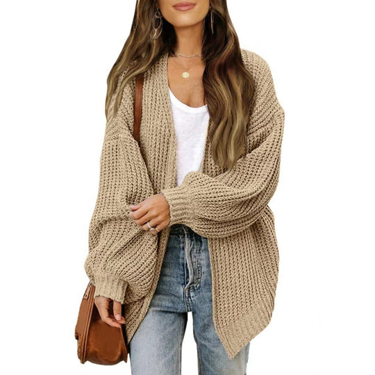 Damen lockerer Strickcardigan mit voluminösen Ärmeln und strukturiertem Design Heidi-Mode
