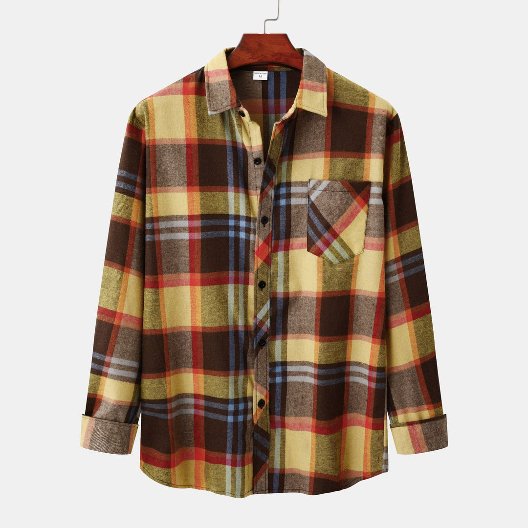Herren Flanellhemd mit kariertem Muster und praktischen Taschen Heidi-Mode