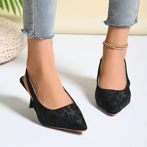 Damen elegante Slingback-Pumps mit floralem Jacquard-Muster Heidi-Mode