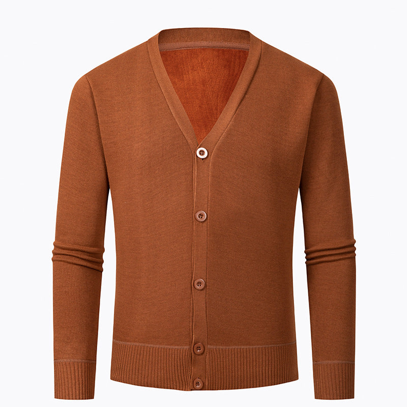 Herren Strickjacke mit V-Ausschnitt und knopflosem Design Heidi-Mode