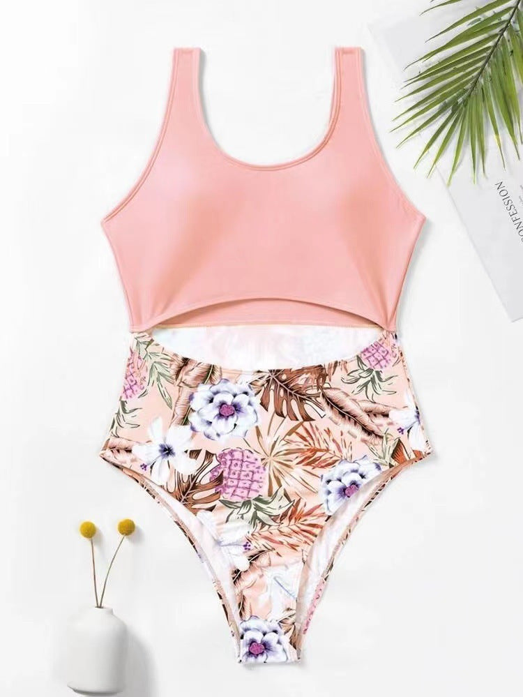 Damen Einteiler Badeanzug mit gestreiftem Oberteil und floralem Bottom Heidi-Mode