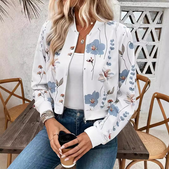 Damen Bomberjacke mit floralem Design und elastischen Bündchen Heidi-Mode
