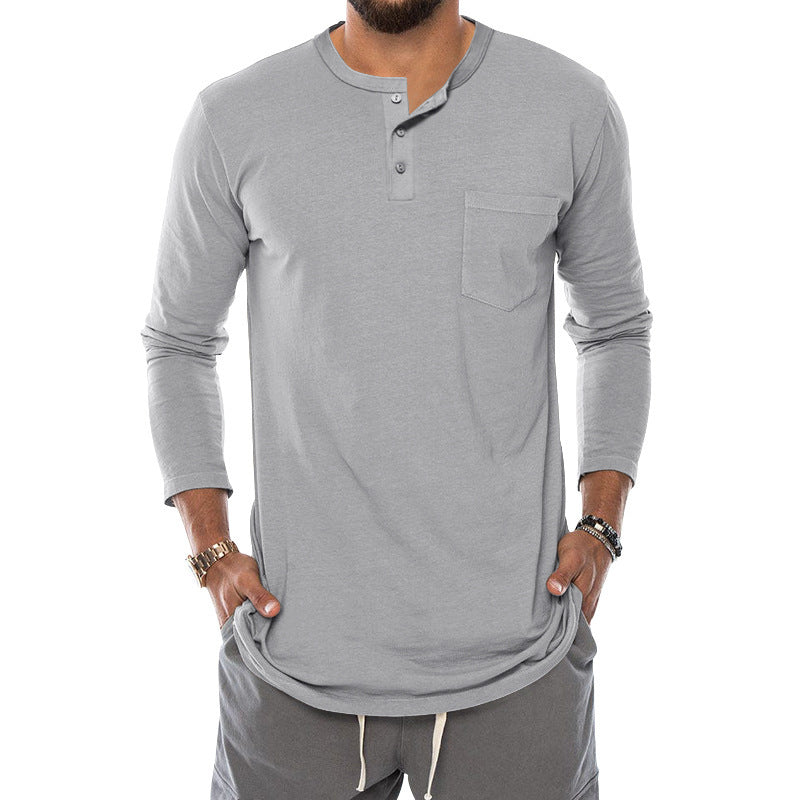 Herren Langarm-Henley-Shirt mit modischem Knopfverschluss und praktischer Brusttasche Heidi-Mode