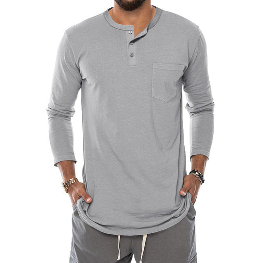 Herren Langarm-Henley-Shirt mit modischem Knopfverschluss und praktischer Brusttasche Heidi-Mode