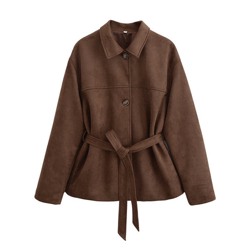 Damen modische Overshirt-Jacke mit Gürtel Heidi-Mode