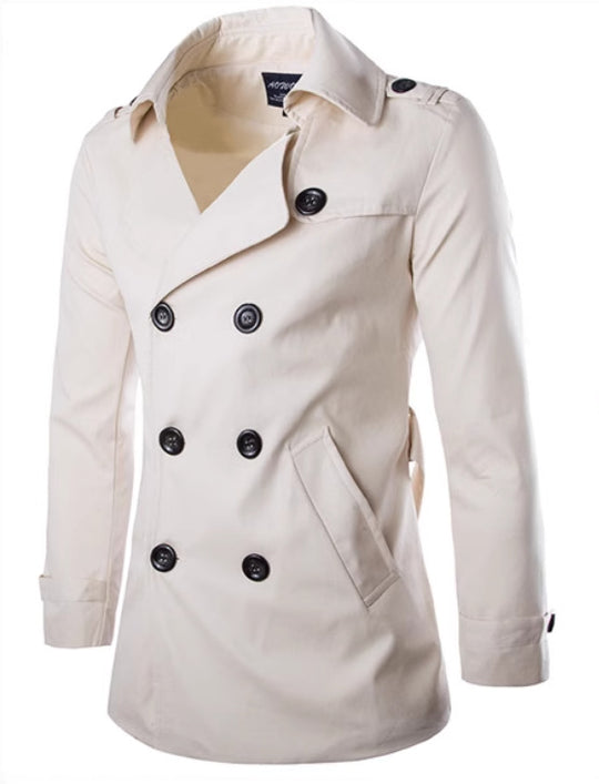 Herren eleganter Trenchcoat mit doppelter Knopfleiste und seitlichen Eingrifftaschen Heidi-Mode