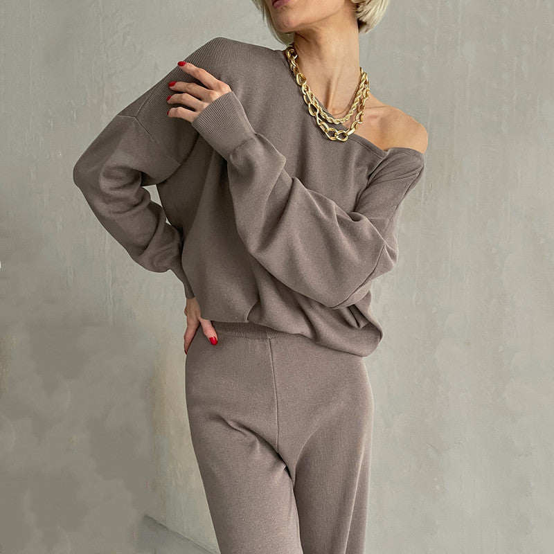 Damen lässiges Strickanzug-Set mit weitem Schnitt und modischen Details Heidi-Mode