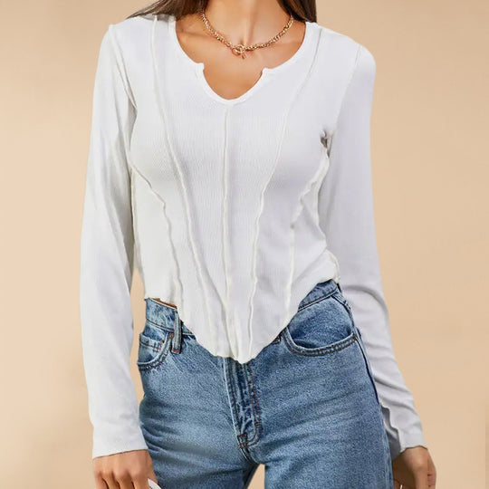 Damen Langärmeliger, strukturierter Basic-Pullover mit modischen Akzenten Heidi-Mode