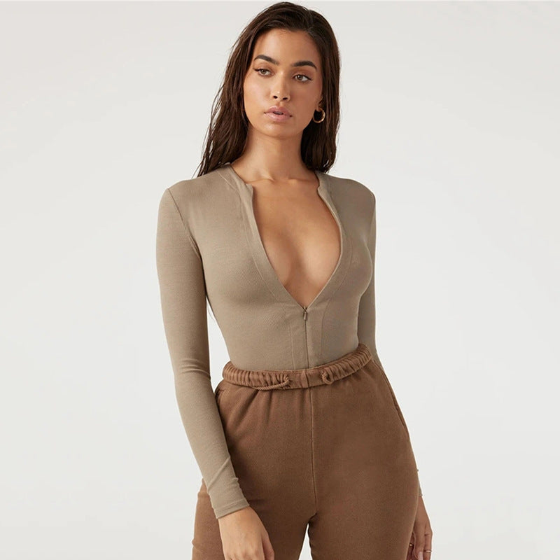 Damen Langarm-Bodysuit mit Reißverschluss Heidi-Mode