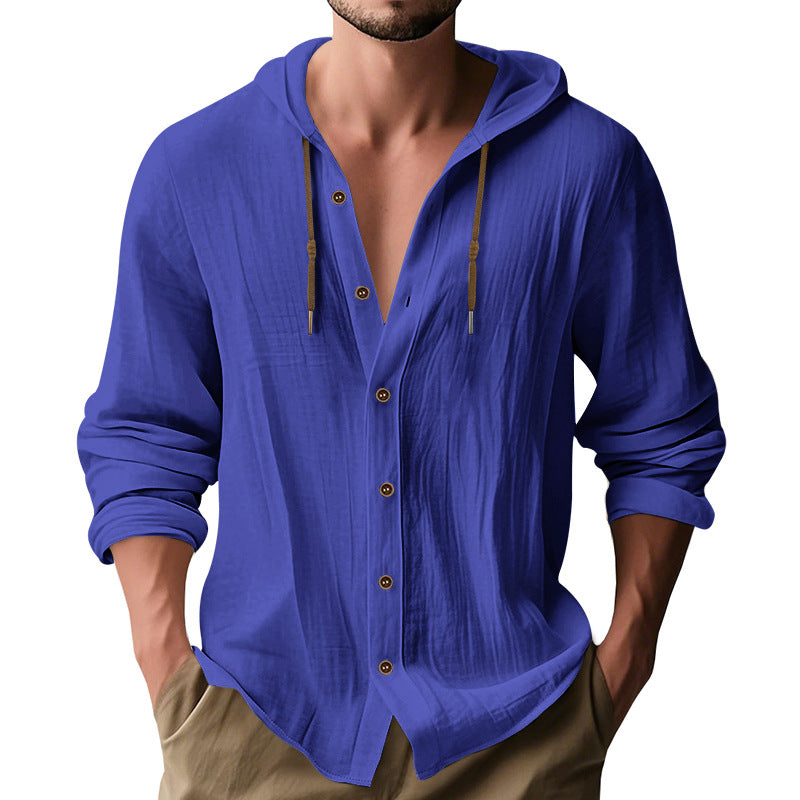 Herren lässiges Kapuzenshirt aus atmungsaktiver Baumwolle mit Knopfleiste und verstellbarem Kordelzug Heidi-Mode