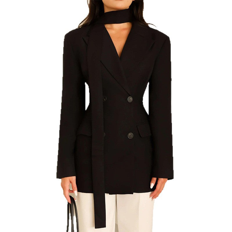 Damen eleganter taillierter Blazer mit Schal Heidi-Mode