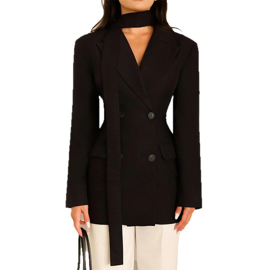 Damen eleganter taillierter Blazer mit Schal Heidi-Mode