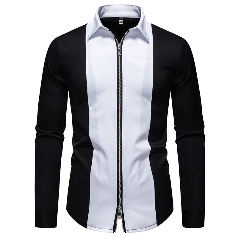 Herren modisches Langarmshirt mit stylischem Stehkragen und kontrastierenden Paspeln Heidi-Mode