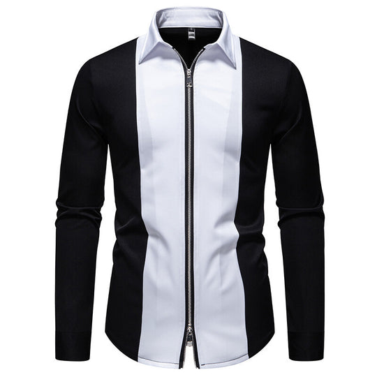 Herren modisches Langarmshirt mit stylischem Stehkragen und kontrastierenden Paspeln Heidi-Mode
