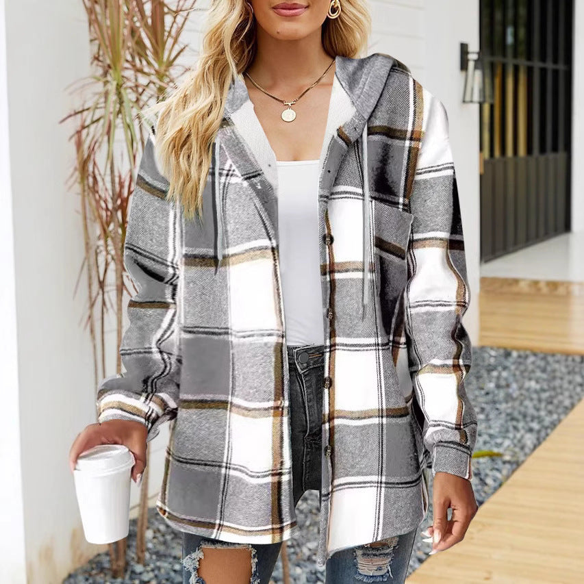 Damen lässige Overshirt-Jacke mit Kapuze und praktischem Kordelzug Heidi-Mode