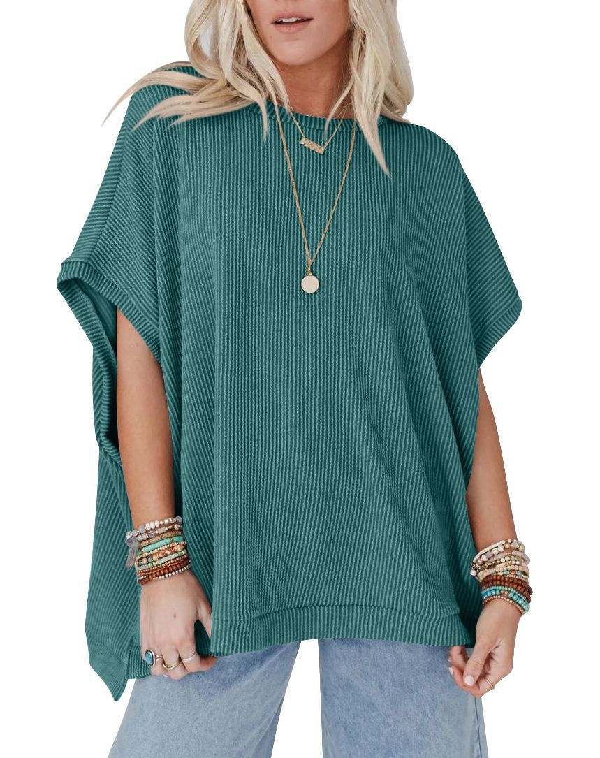 Damen Oversized T-Shirt mit Rippenstruktur Heidi-Mode