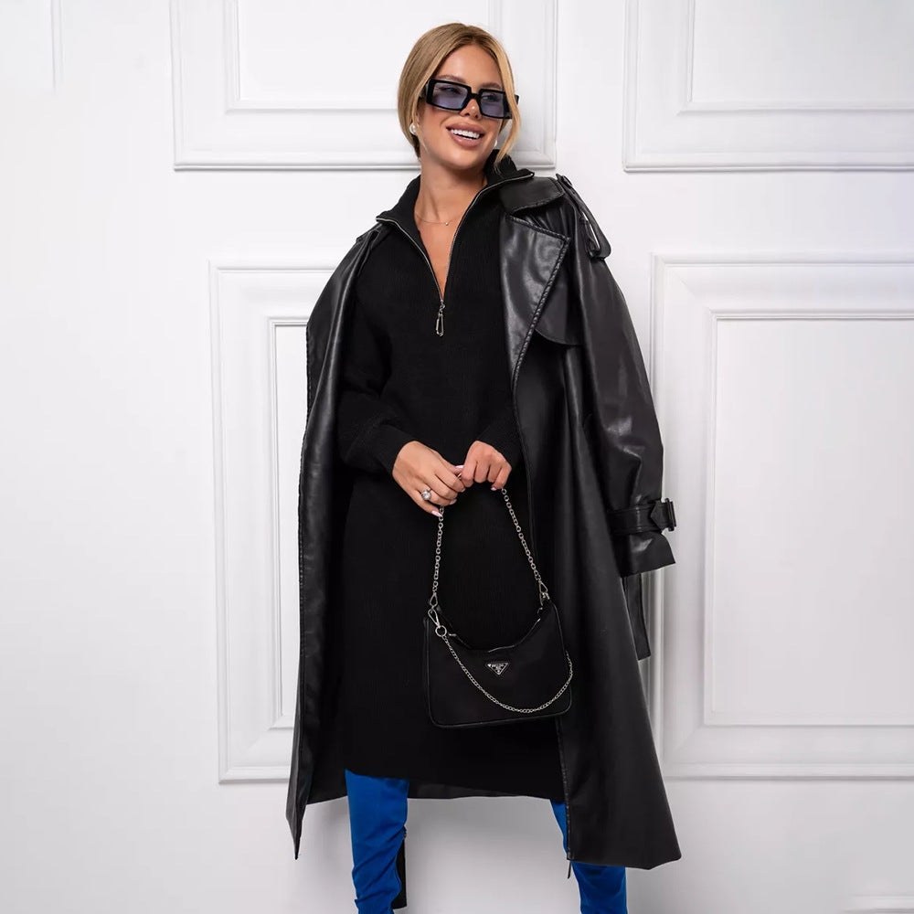 Damen Strickkleid mit Stehkragen und durchgehendem Reißverschluss Heidi-Mode