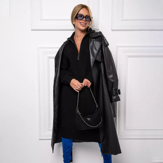 Damen Strickkleid mit Stehkragen und durchgehendem Reißverschluss Heidi-Mode