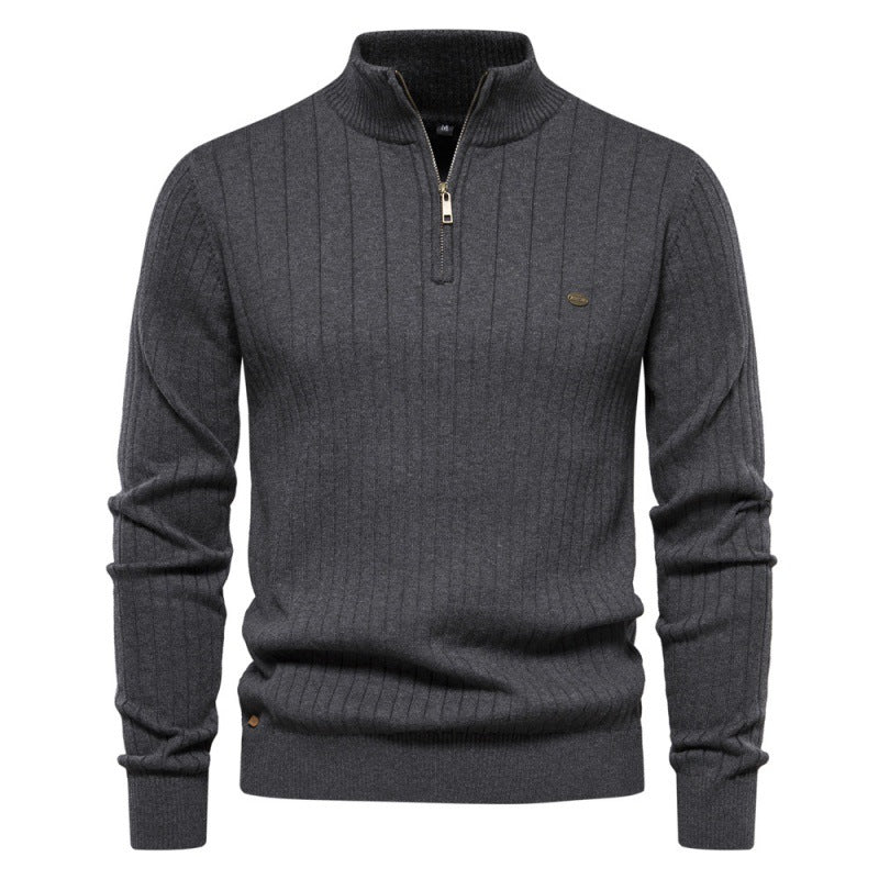 Herren Pullover mit halbem Reißverschluss und Rippstruktur Heidi-Mode