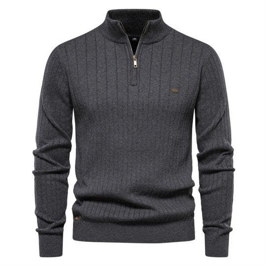 Herren Pullover mit halbem Reißverschluss und Rippstruktur Heidi-Mode