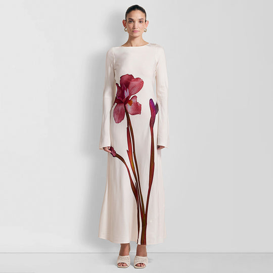 Damen Maxi-Kleid mit floralem Druck und langen Ärmeln Heidi-Mode