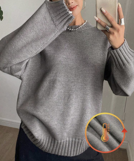 Damen Freizeitpullover mit strukturierten Ärmeln und geripptem Bund Heidi-Mode