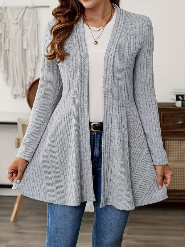 Damen Lange Strickjacke mit schwingendem Saum Heidi-Mode