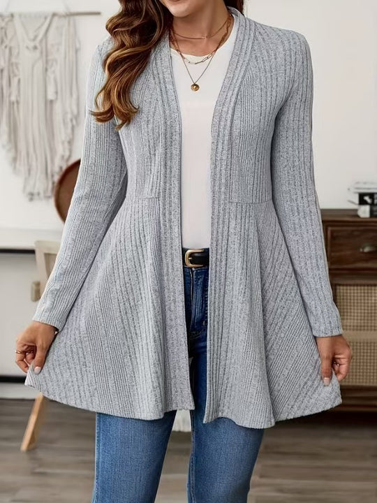 Damen Lange Strickjacke mit schwingendem Saum Heidi-Mode