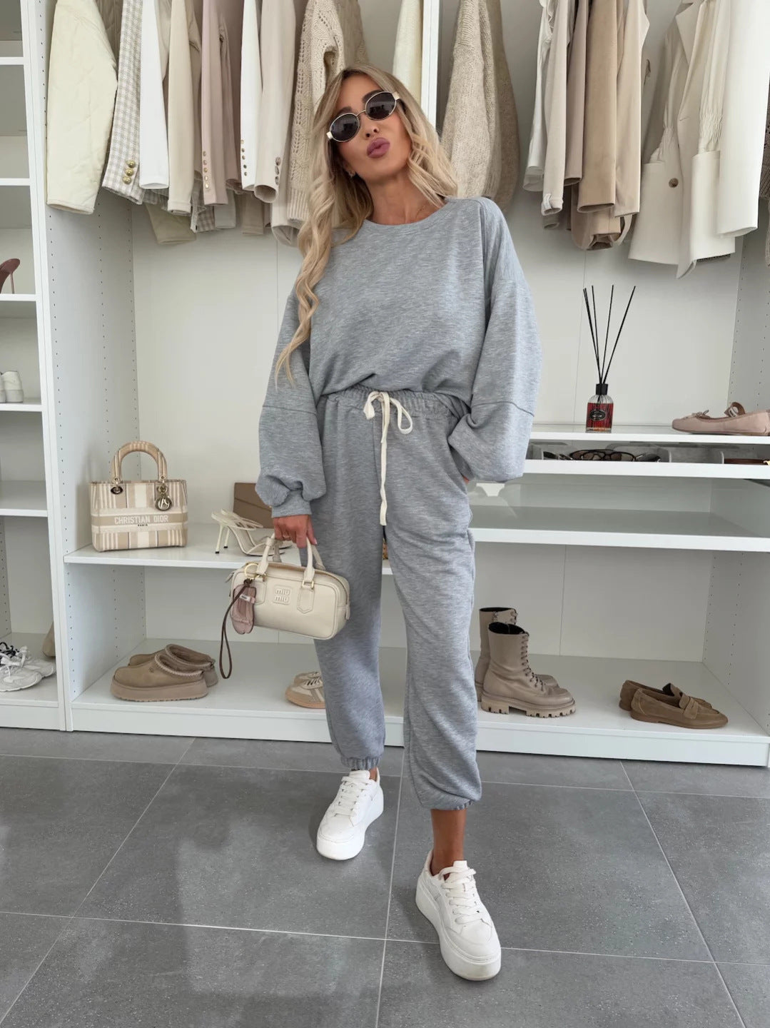 Damen modisches und bequemes Loungewear-Set mit Taillenkordel Heidi-Mode