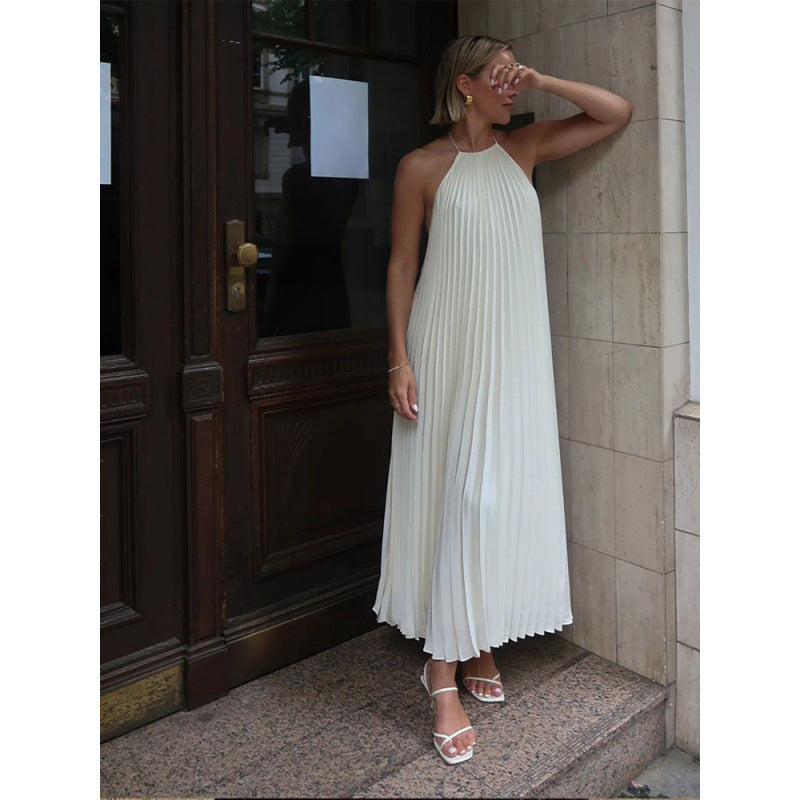 Damen Plissiertes Maxikleid mit elegantem Halterneck Heidi-Mode