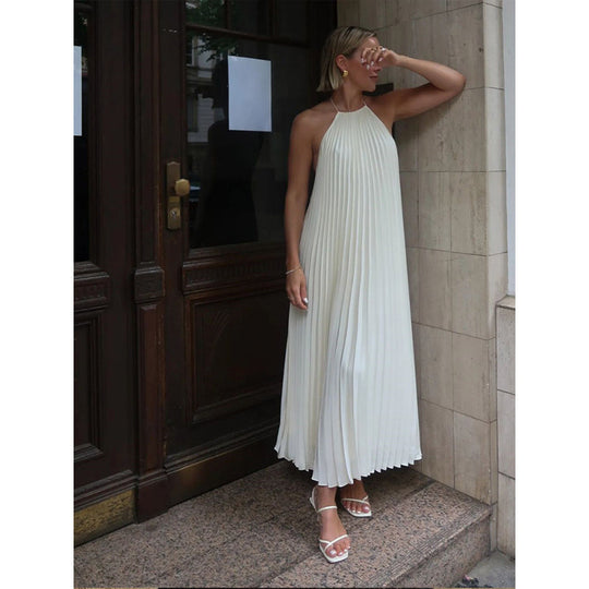 Damen Plissiertes Maxikleid mit elegantem Halterneck Heidi-Mode
