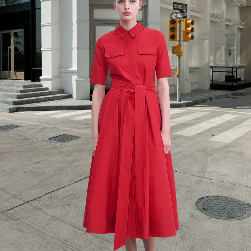 Damen Hemdkleid mit tailliertem Gürtel und klassischen Details Heidi-Mode