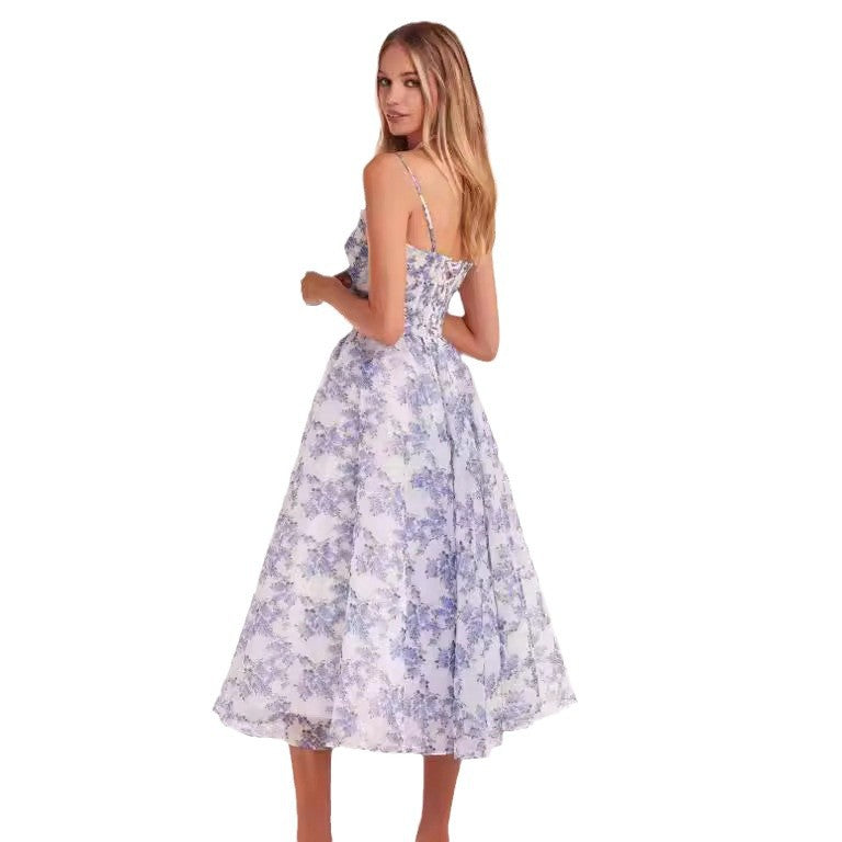 Damen Midi-Kleid mit elegantem Chiffon und floralen Applikationen Heidi-Mode
