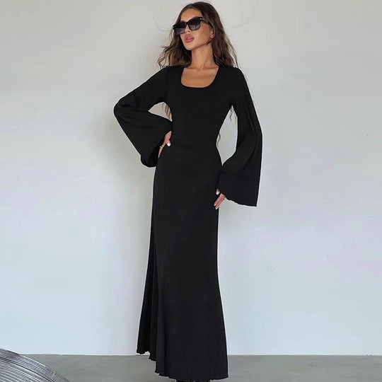 Damen Elegantes Maxikleid mit extra weitem Ärmel und trendiger Rippstruktur Heidi-Mode
