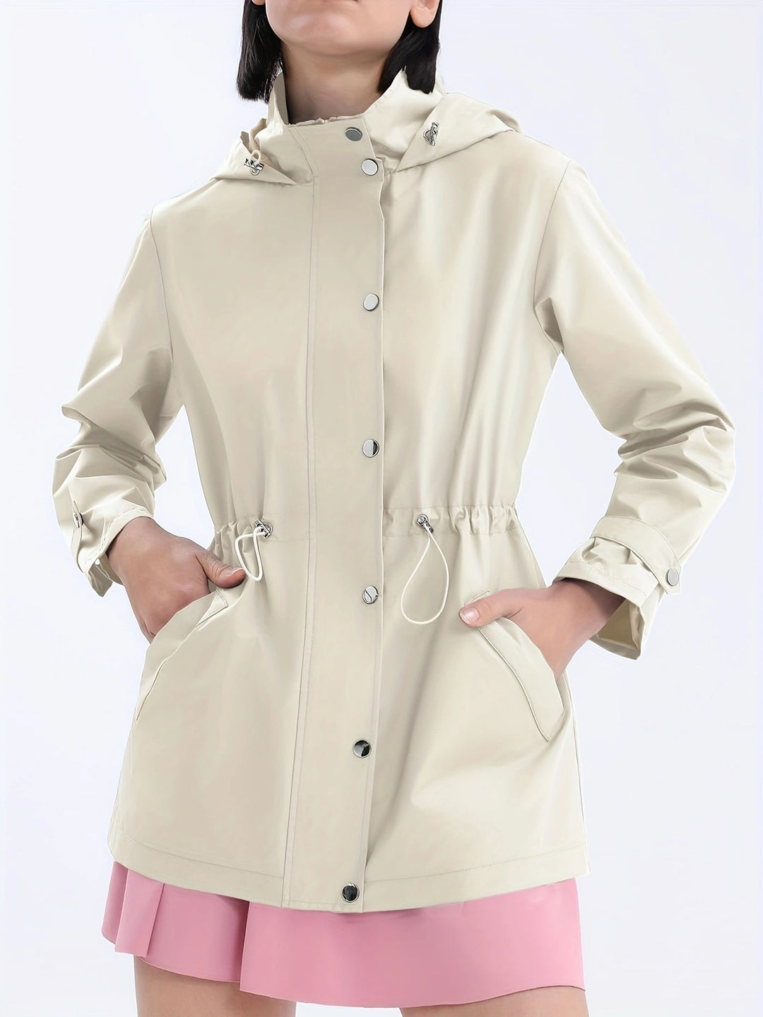 Damen funktionale Übergangsjacke mit verstellbarem Bund und Kapuze Heidi-Mode