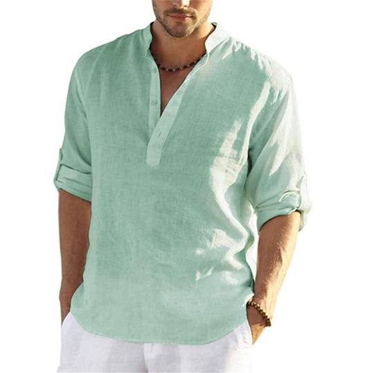 Herren Leichtes Kurzarmhemd mit Henley-Ausschnitt und umschlagbaren Ärmeln Heidi-Mode