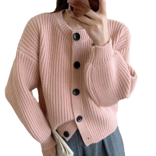 Damen modische Strickjacke mit knöpfbarem Design und balloonärmeln Heidi-Mode