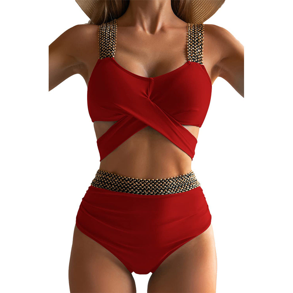 Damen Hochgeschnittene Bikinis mit ausgefallenen Trägern Heidi-Mode