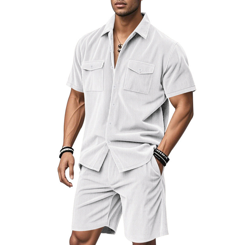 Herren Kurzarm-Hemd und Shorts Set mit praktischen Taschen und bequemer Passform Heidi-Mode