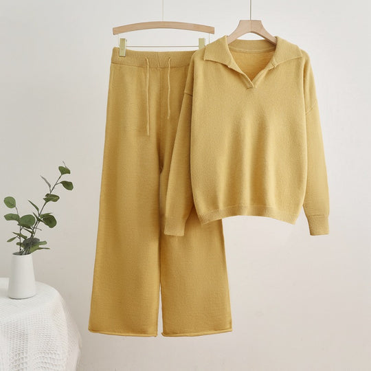 Damen gemütliches Strick-Loungewear-Set mit weit geschnittenem Pullover und Hose Heidi-Mode