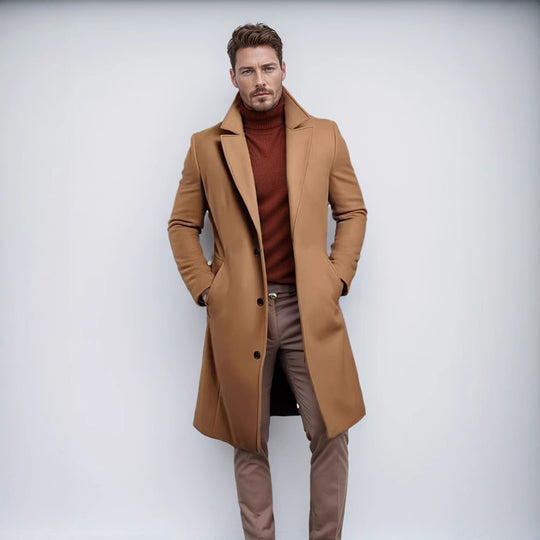 Herren eleganter Wollmantel mit klassischem Revers und praktischen Taschen Heidi-Mode