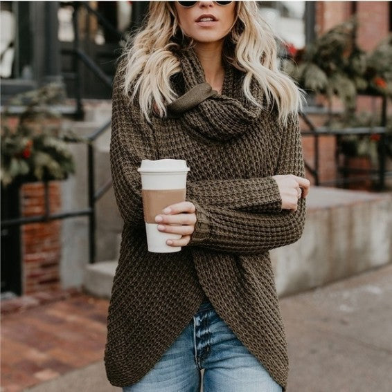 Damen Strickjacke mit asymmetrischem Verschluss und komfortablem Kragen Heidi-Mode