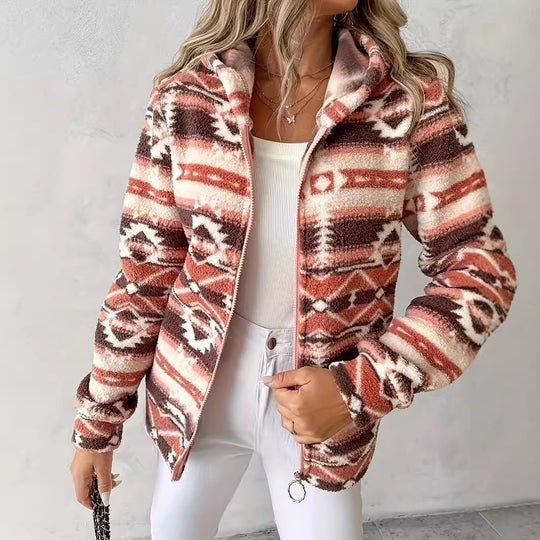 Damen Fleecejacke mit geometrischem Muster und hochwertiger Verarbeitung Heidi-Mode