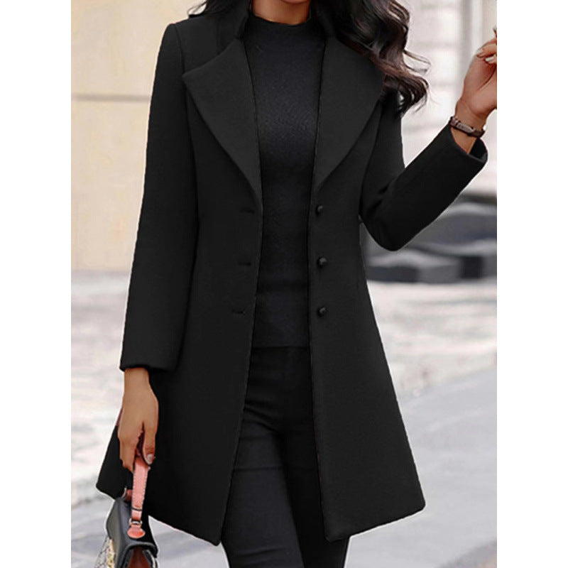Damen eleganter Wollmantel mit strukturierter Passform und doppelt knopfverschlossenem Design Heidi-Mode