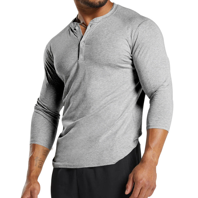 Herren Langarm-Henley-Shirt aus atmungsaktivem Baumwollmix mit Knopfdetails Heidi-Mode