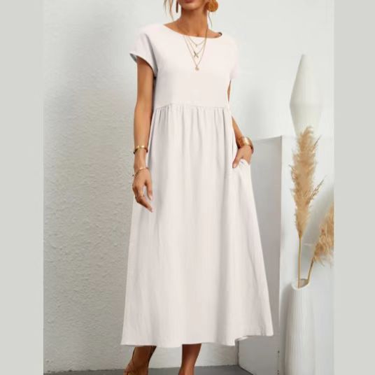 Damen lässiges Maxikleid mit praktischem Taschen und fließendem Schnitt Heidi-Mode