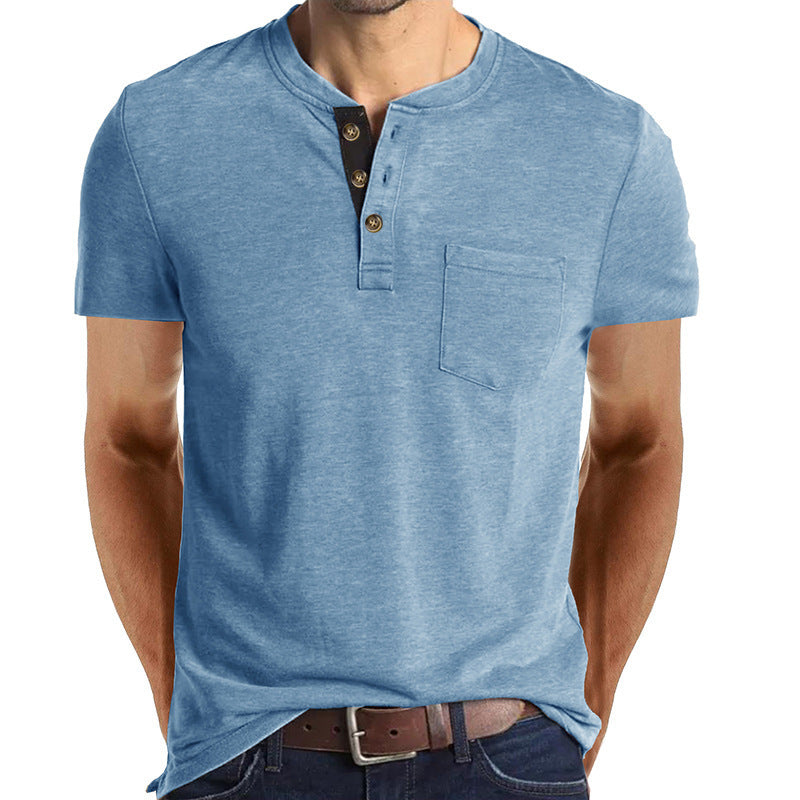 Herren T-Shirt mit strukturiertem Kragen und Brusttasche Heidi-Mode